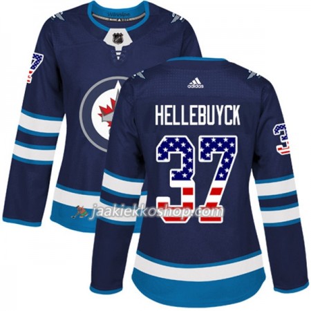 Nainen NHL Winnipeg Jets Pelipaita Connor Hellebuyck 37 Adidas 2017-2018 Marine Sininen USA Flag Fashion Authentic